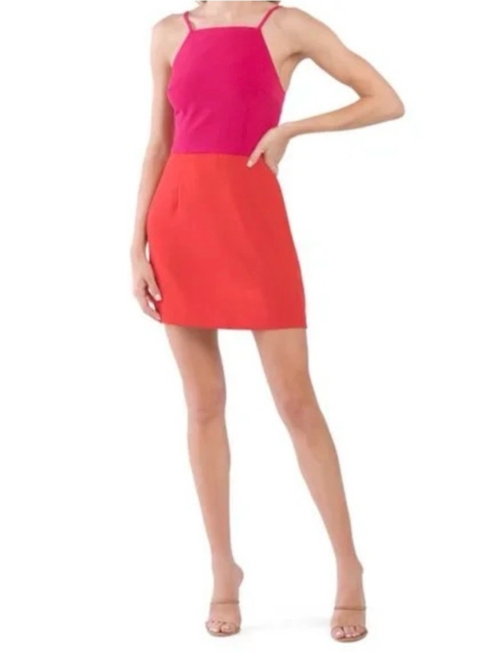 French Connection Summer Whisper Color Block Dress - Size 2 Magenta/Red-Orange